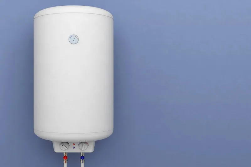 A tankless water heater on a wall.