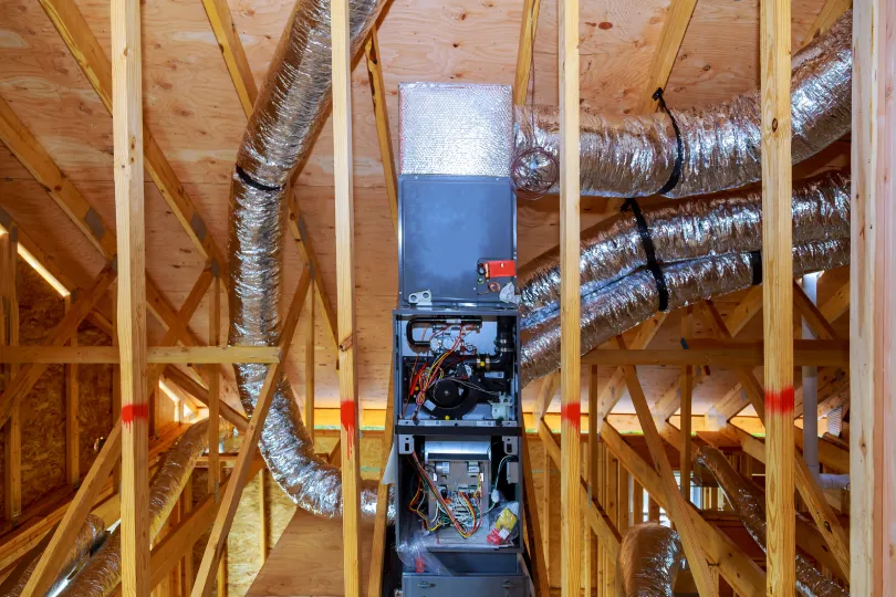 An air handler system in a new house.