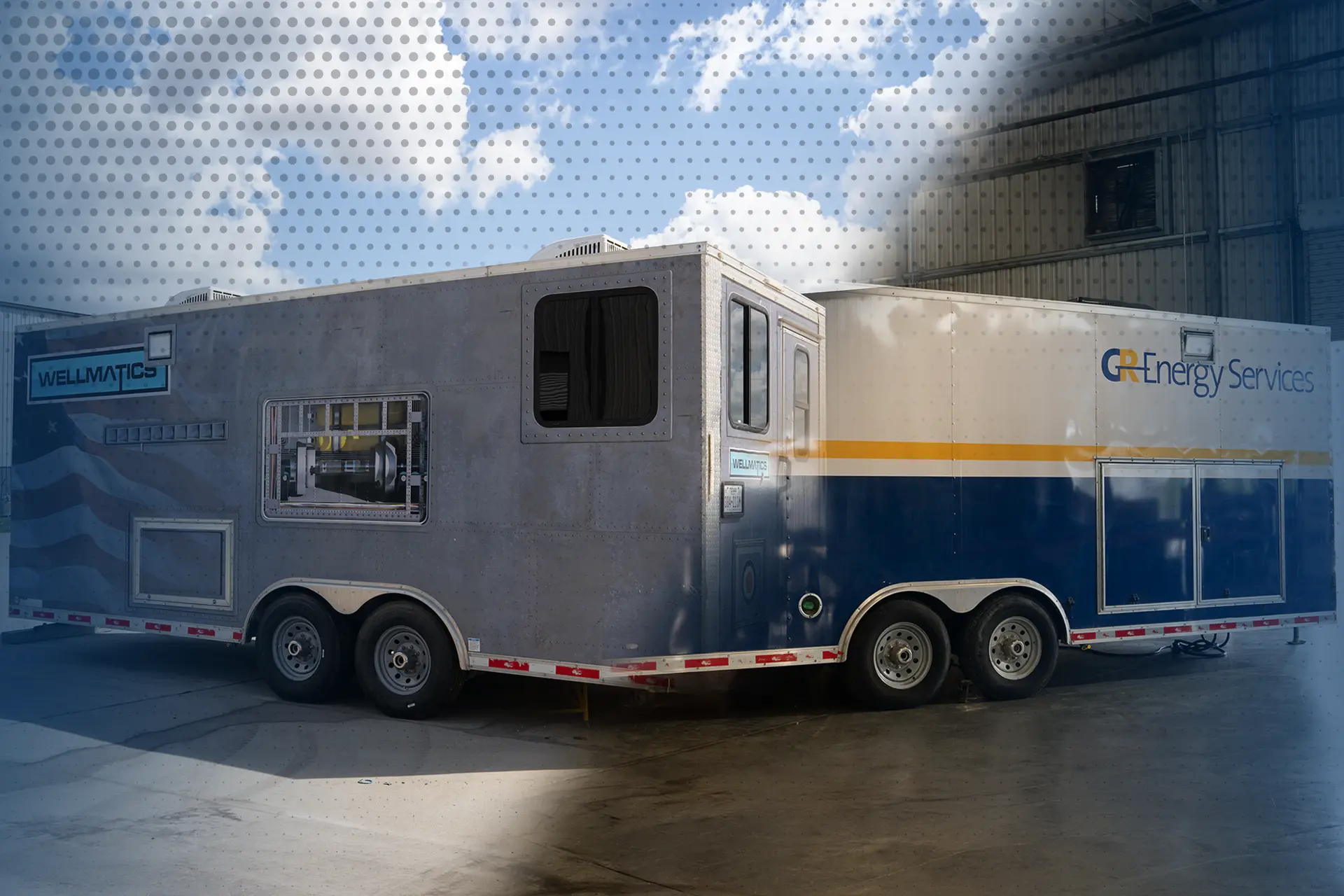 Trailer branded with Wellmatics and GR Energy Services logos
