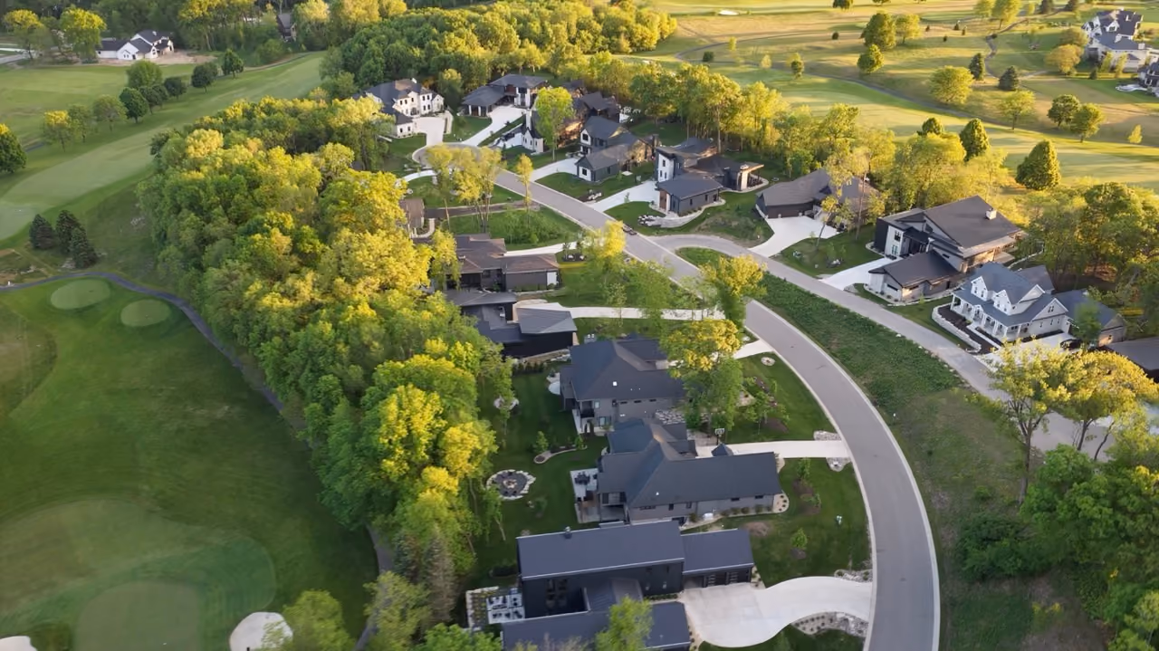 Aerial frame over the Bishops Bay golf course near Middleton, Wisconsin