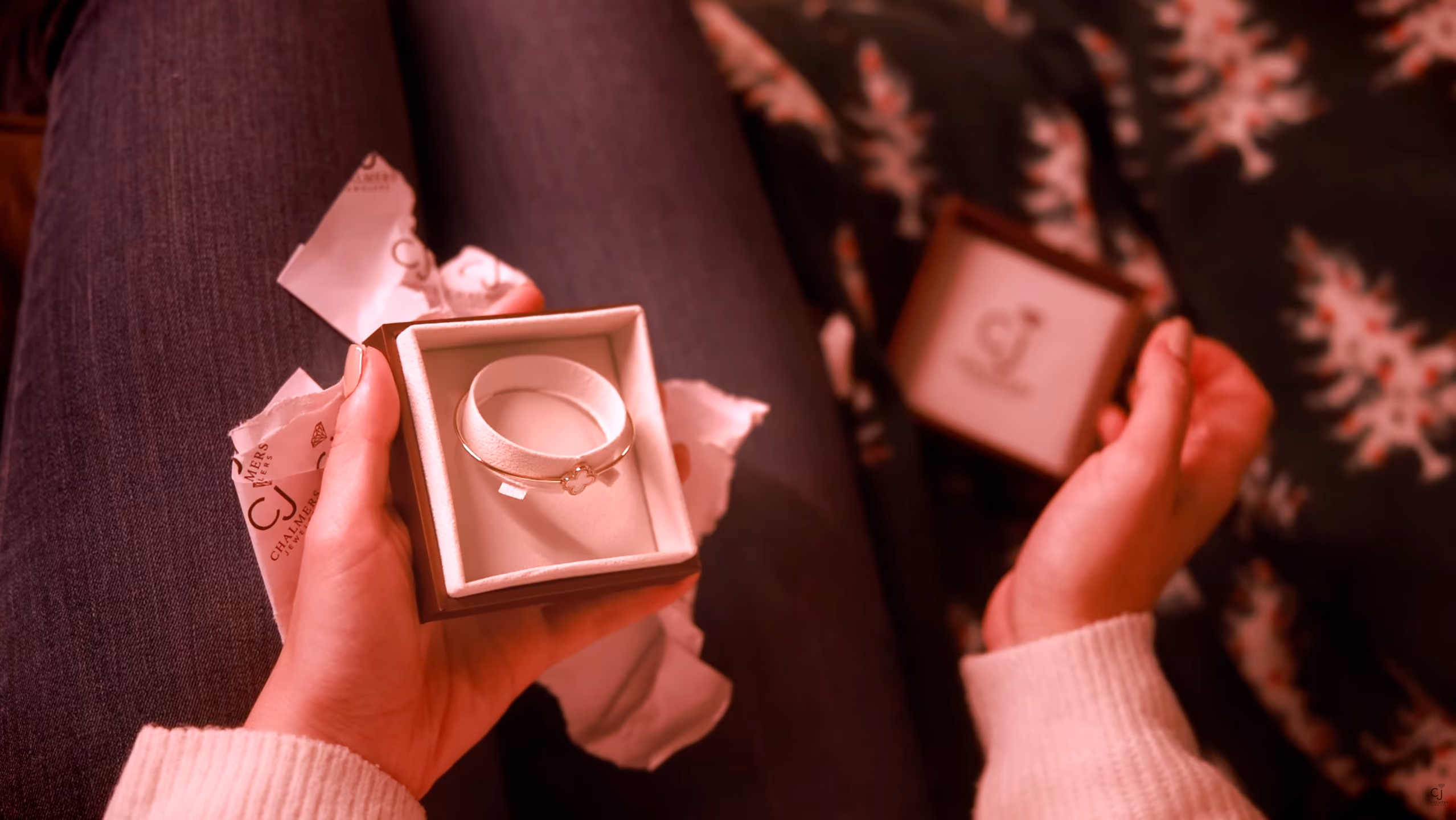 Frame from the Chalmers Jewelers Christmas commercial