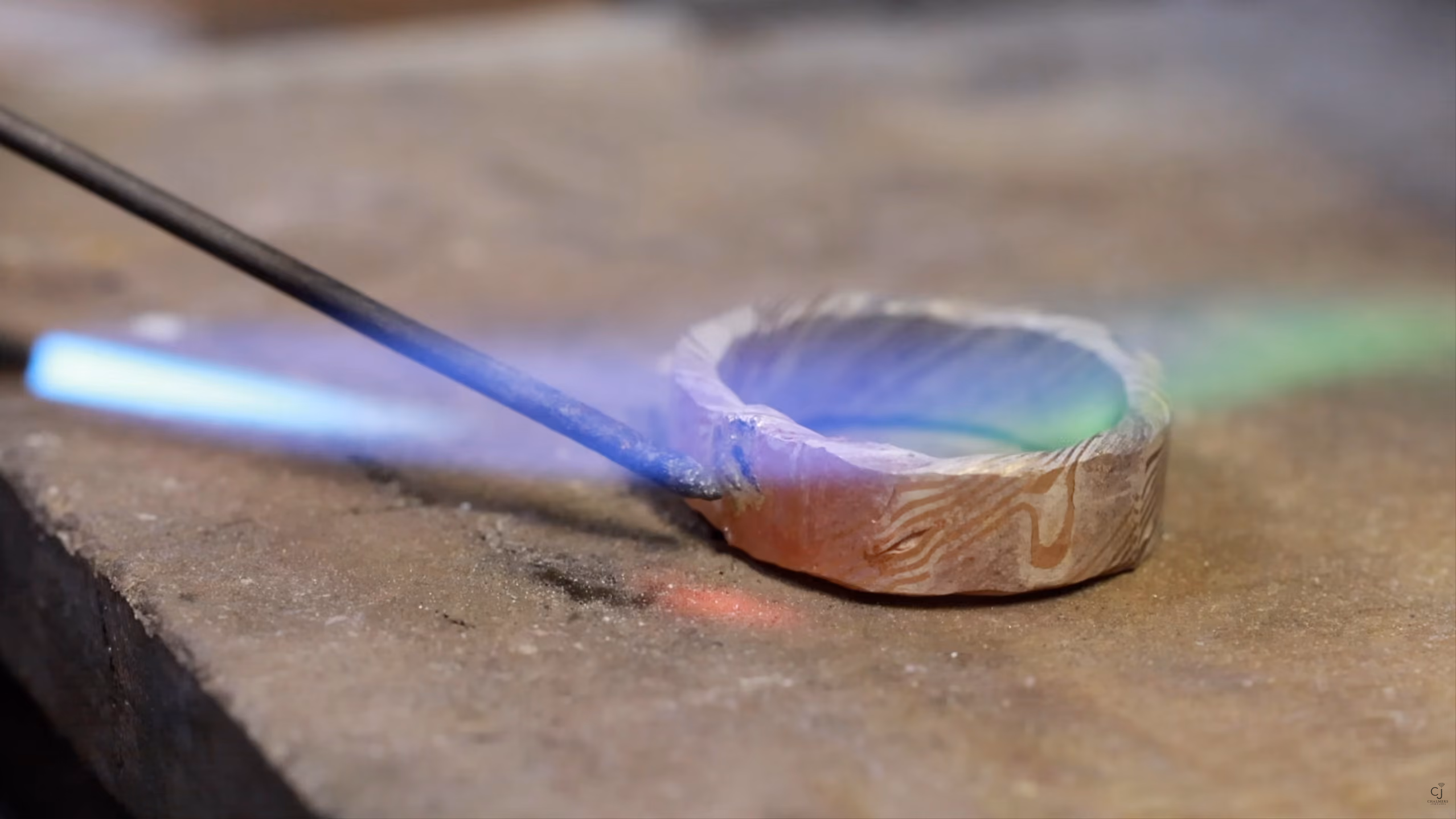 The wood grain pattern emerging in the mokume gane ring