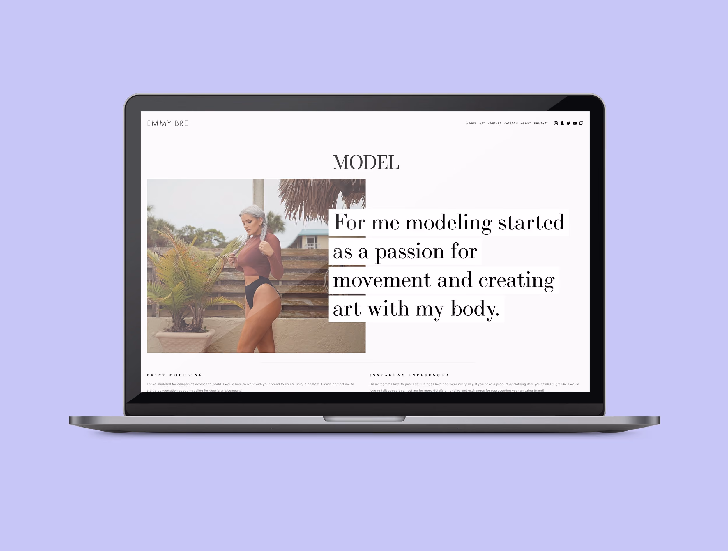 The Emmybre site design shown on a laptop mockup