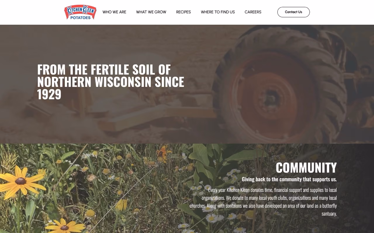 A section of the Kitchen Kleen site telling the family farm story