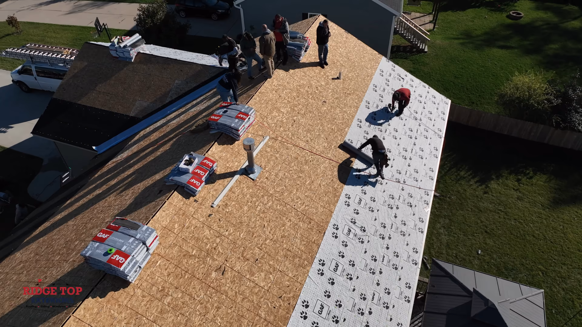 Drone coverage of a Fortified roofing install for Ridge Top