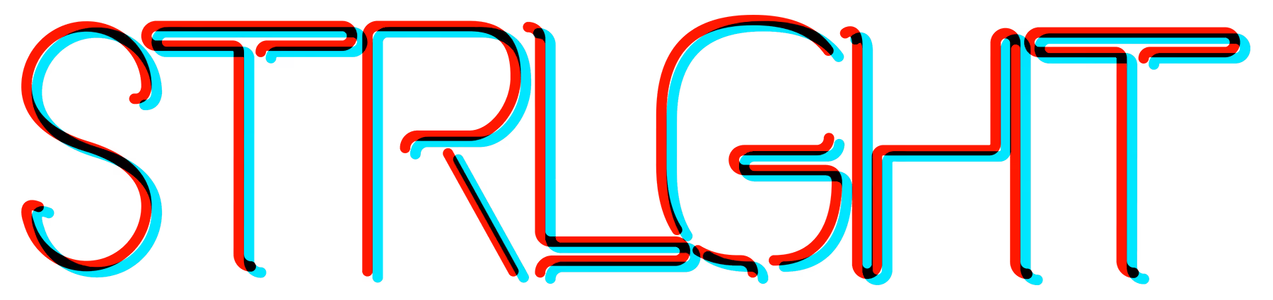 The word 'STRL GHT' in a stylized font with red and blue offset shadows creating a 3D effect on a transparent background.