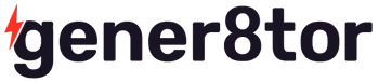 gener8tor logo featuring a red lightning bolt followed by the word 'gener8tor' in bold black letters.