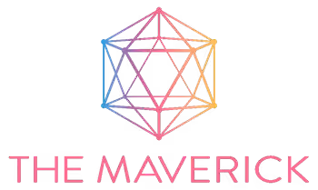 Geometric logo with interconnected lines forming a complex polygon above the text 'THE MAVERICK' in gradient colors.