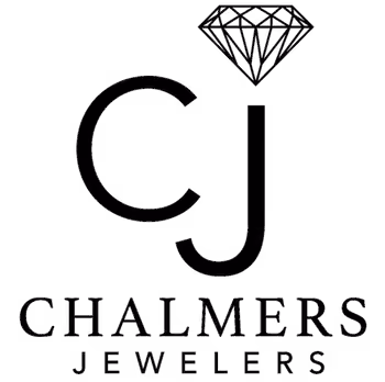 Logo with stylized letters 'cj' and a diamond above the letter 'j', with the text 'Chalmers Jewelers' below.