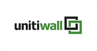 Unitiwall logo with black and green text and linked square icons.