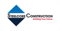 Steelcore Construction logo with a blue and dark blue diamond and the slogan Building Your Future.