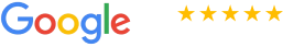 Google logo with a 5.0 average rating displayed as five gold stars.