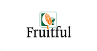 Fruitful brand logo with a stylized orange leaf inside a square frame above the text.