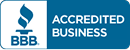 Better Business Bureau Accredited Business logo with blue flame symbol and text.