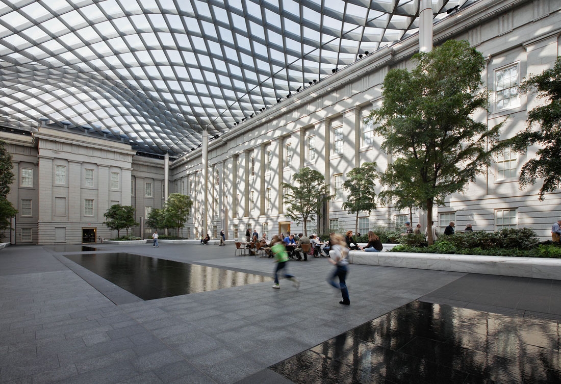 The glass-roofed Kogod Courtyard at the National Portrait Gallery