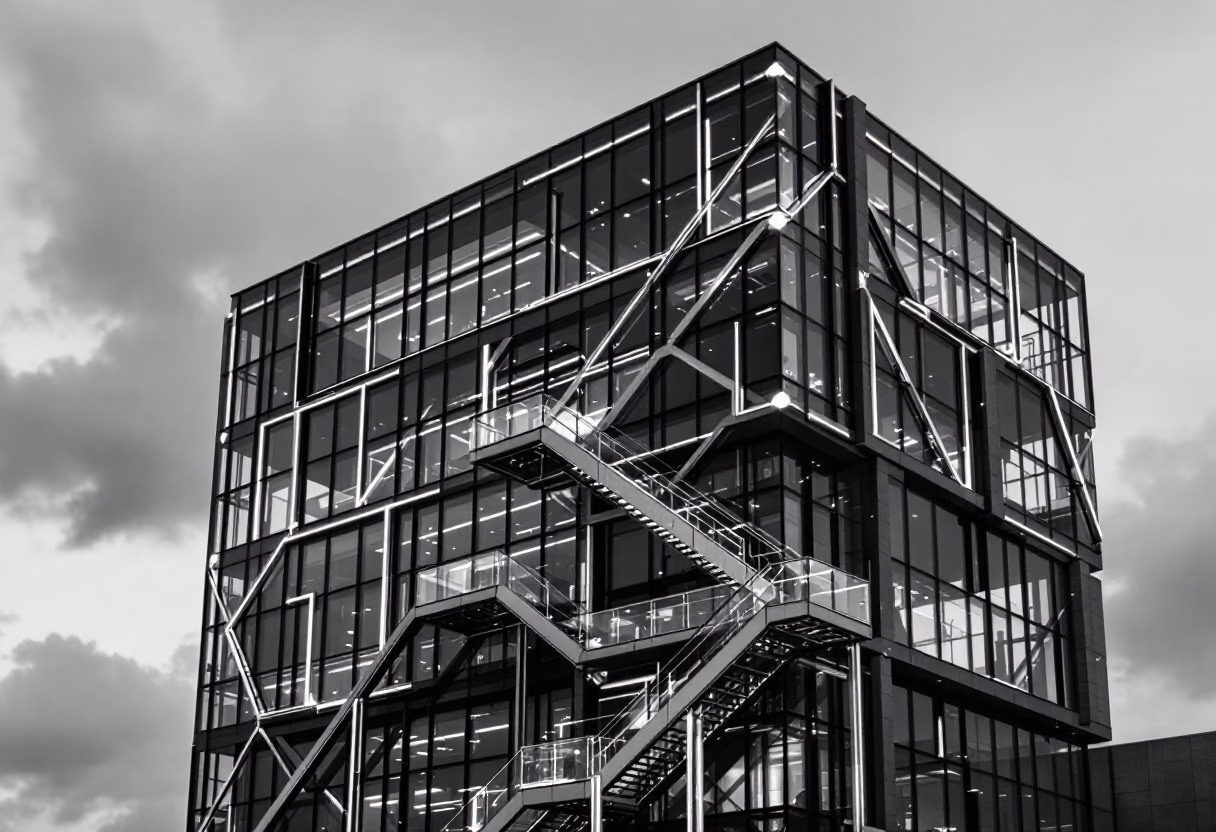 image of modern office building exterior (for a fintech company)