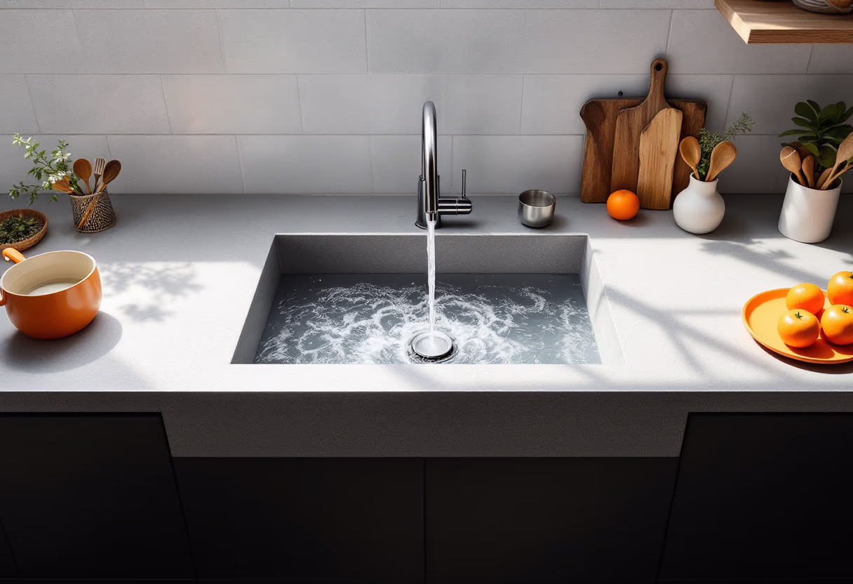 [background image] image of kitchen sink with running water