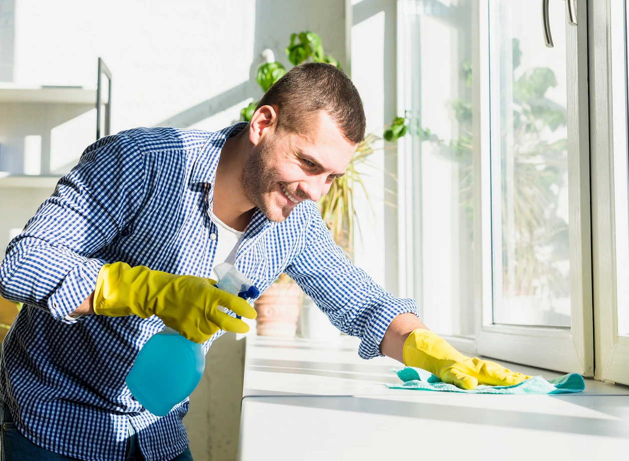 A cleaner working