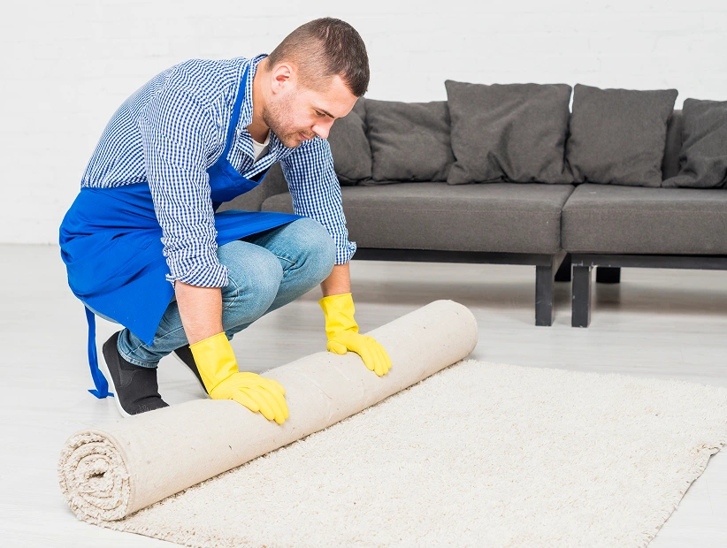 A cleaner working
