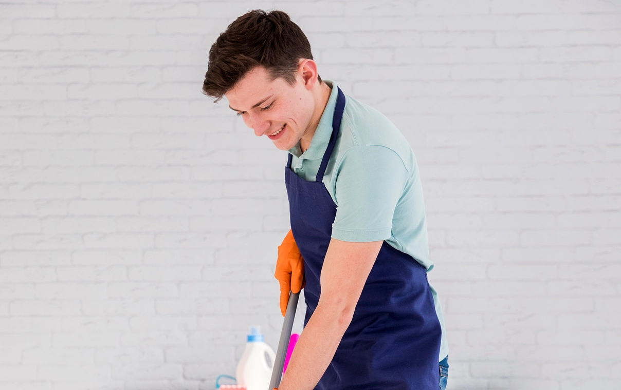 A cleaner working
