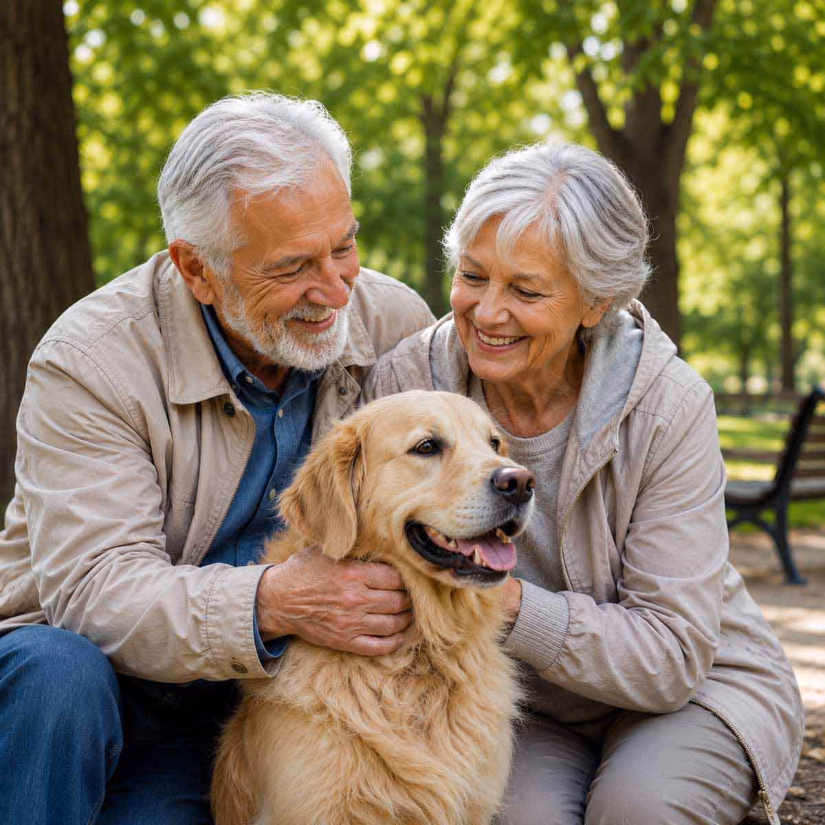 Senior citizen couple with their dog