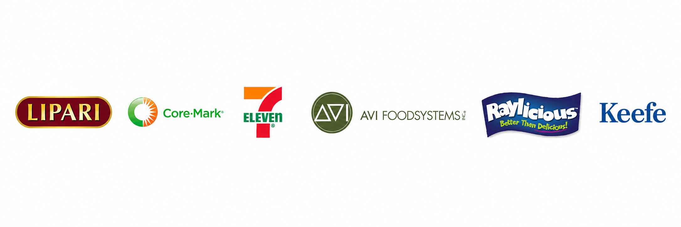 Logos of Lipari, Core-Mark, 7-Eleven, AVI Foodsystems, Raylicious, and Keefe