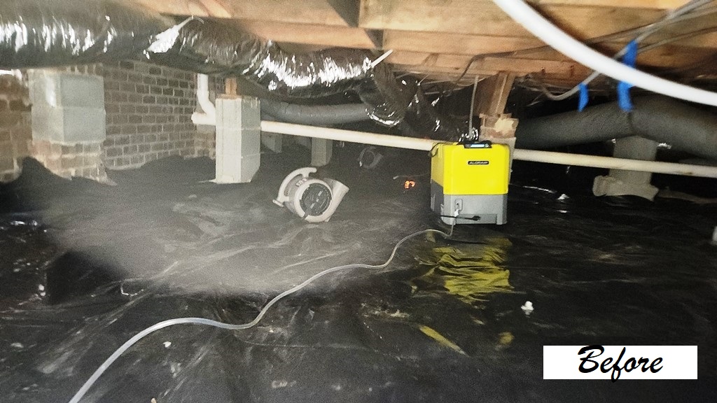 Crawl space with standing water before water removal