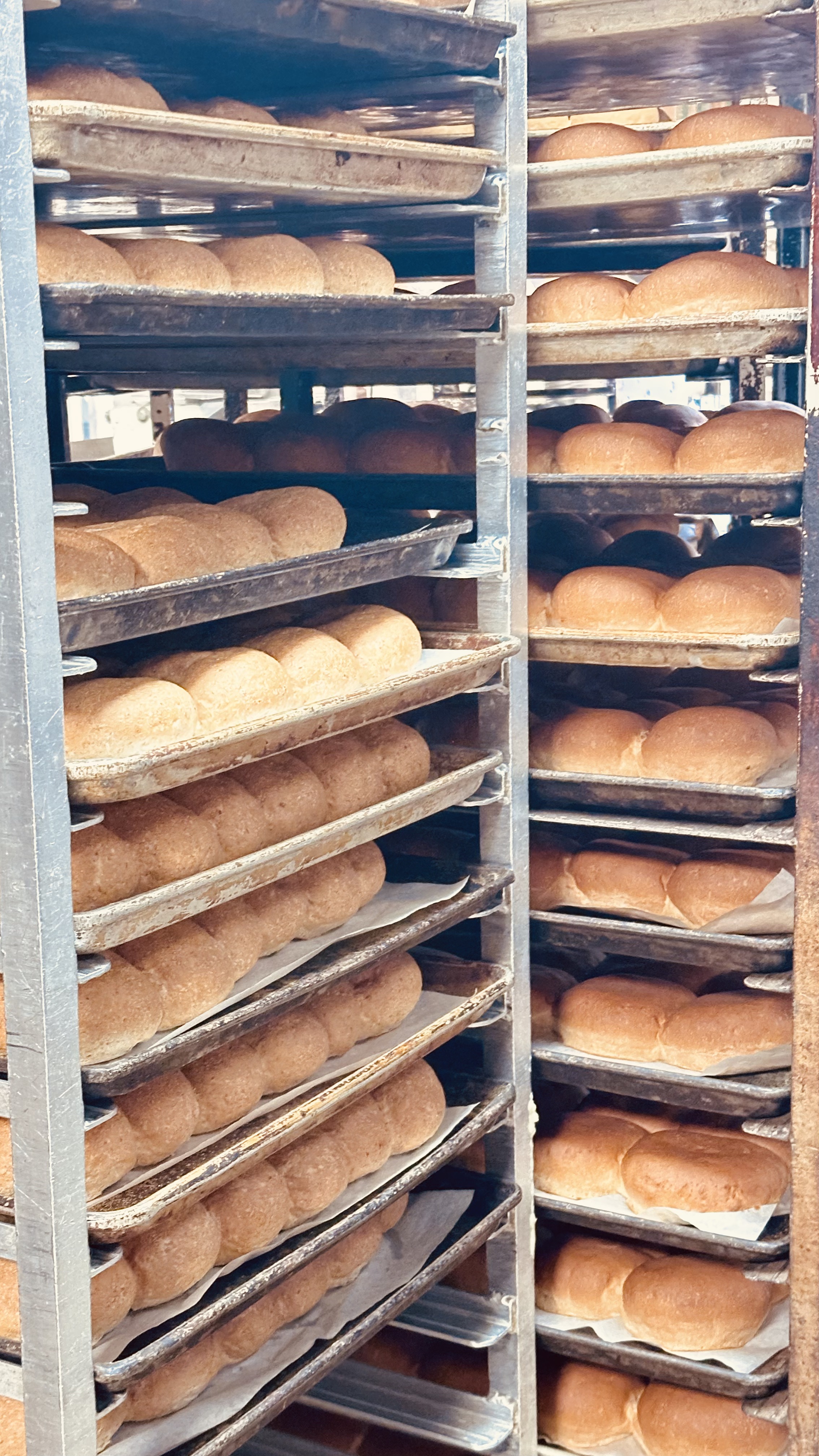 A cluster of freshly baked dinner buns