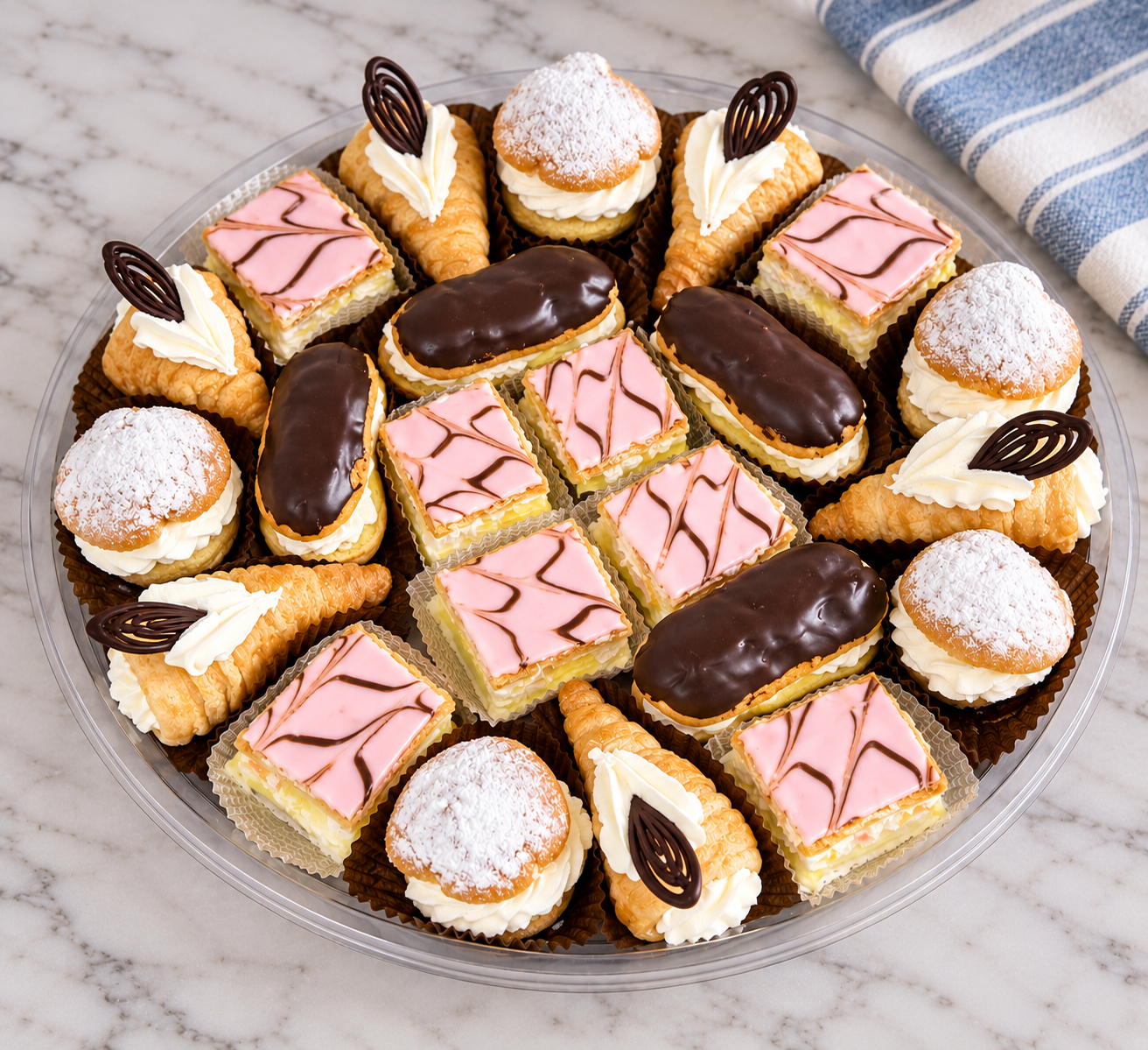 The bakery display case filled with trays of assorted cookies