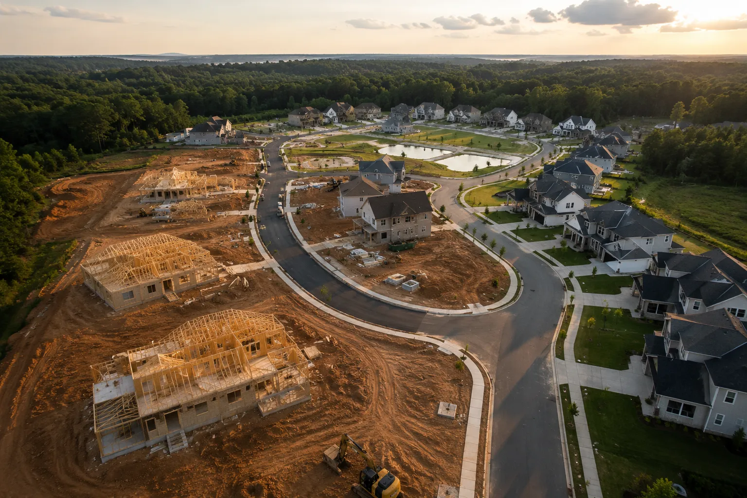 Aerial view of undeveloped residential land being evaluated for development in Georgia