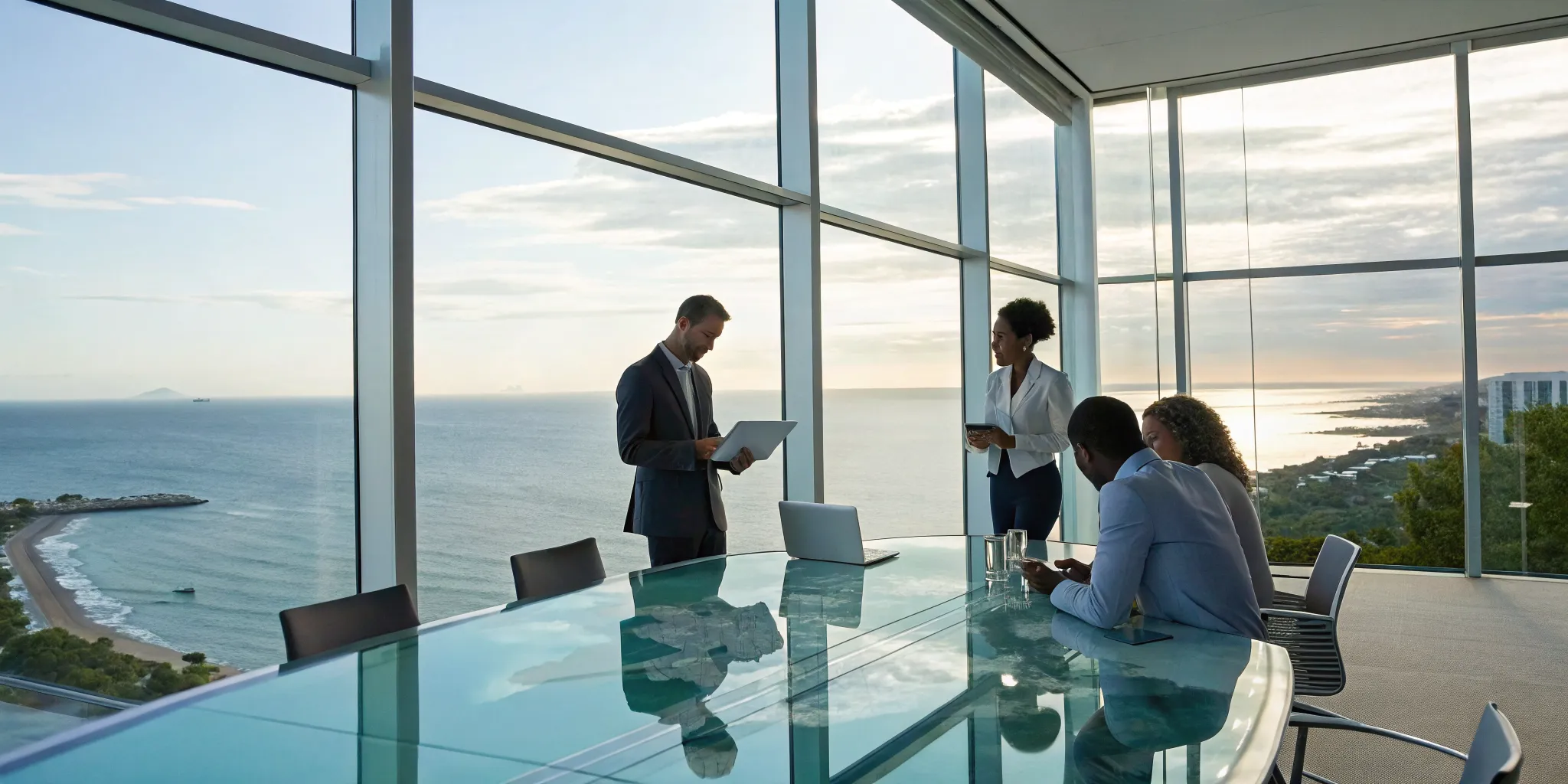 Business team planning a nearshore application development strategy.