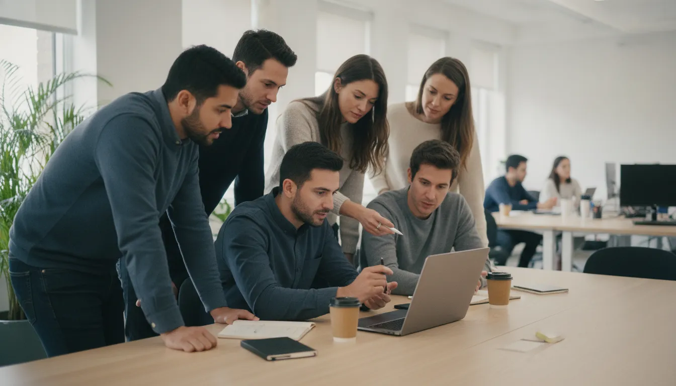 Senior engineers collaborating in a modern office