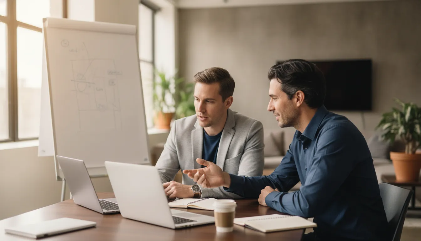 Engineering leader collaborating with a senior software engineer