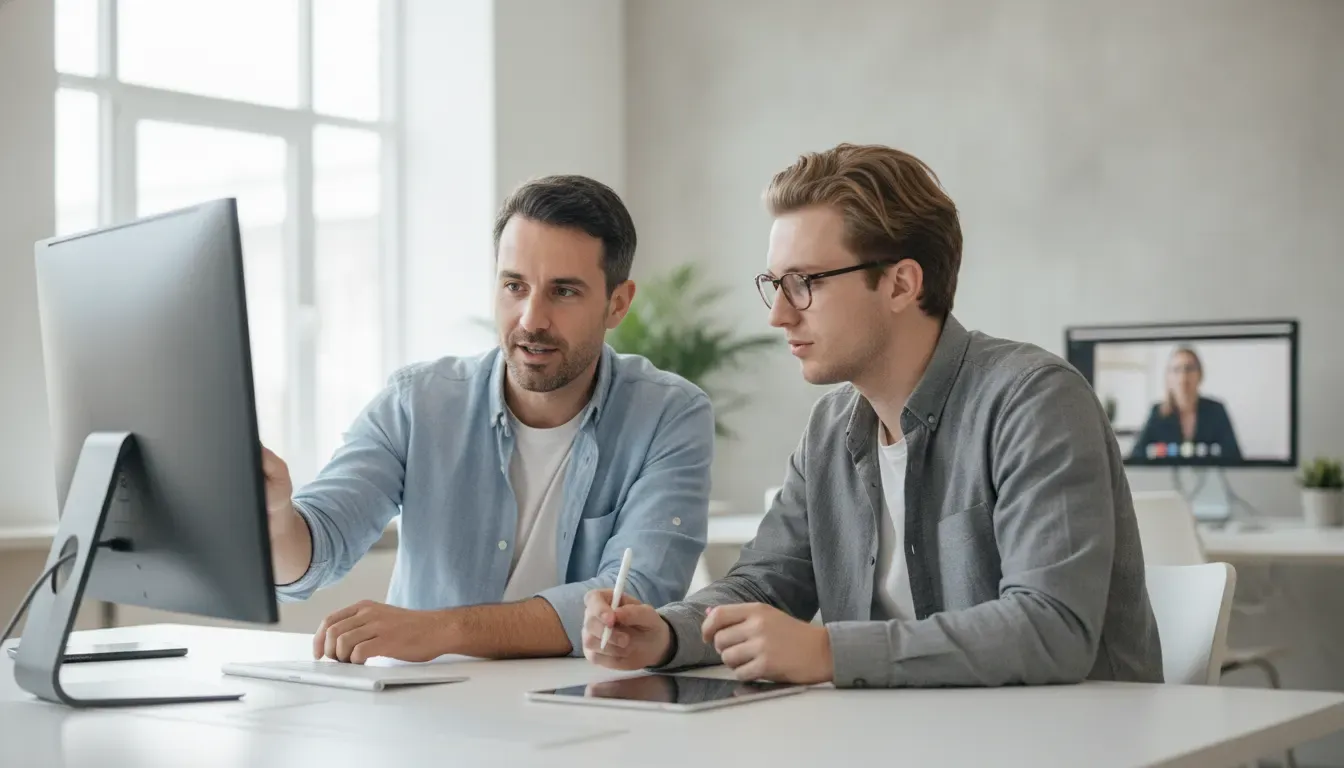 Engineering manager and remote engineer reviewing a delivery plan