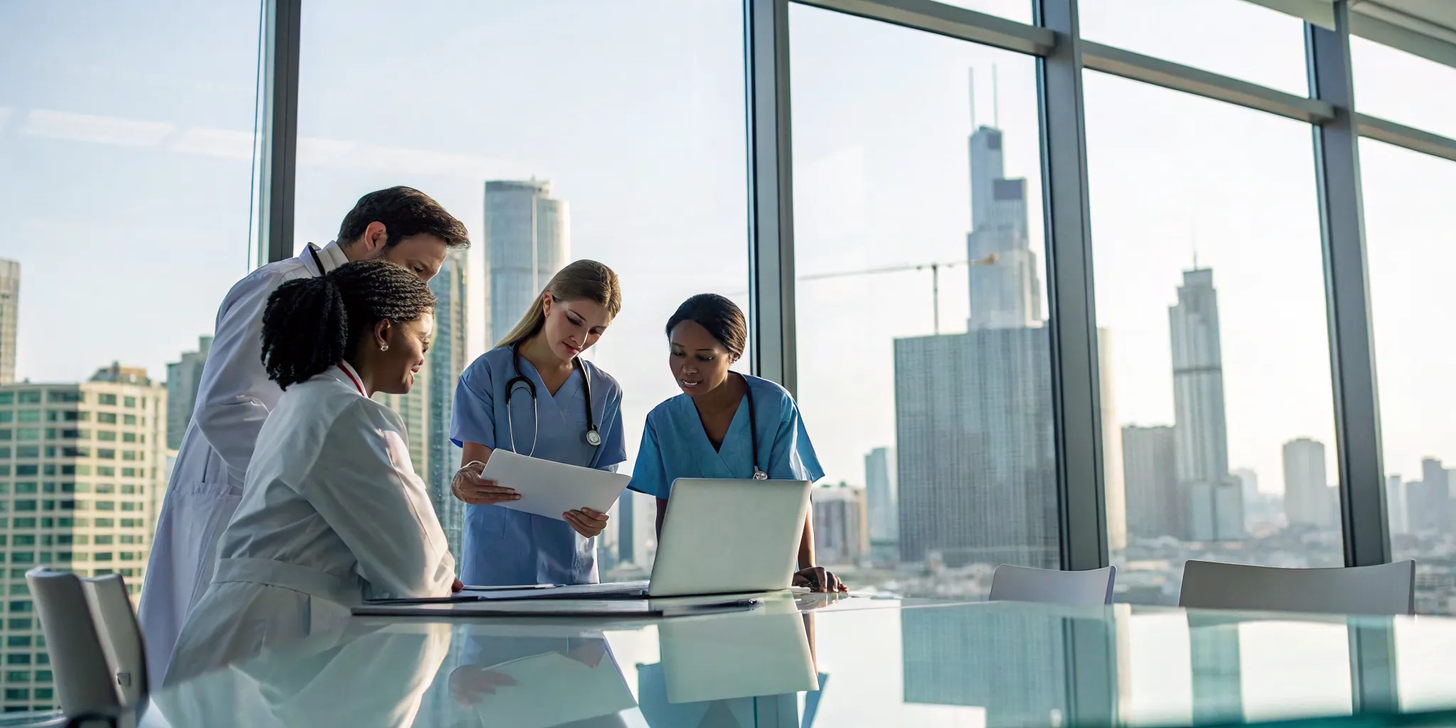 A custom healthcare software development company team working on a HIPAA-compliant application.