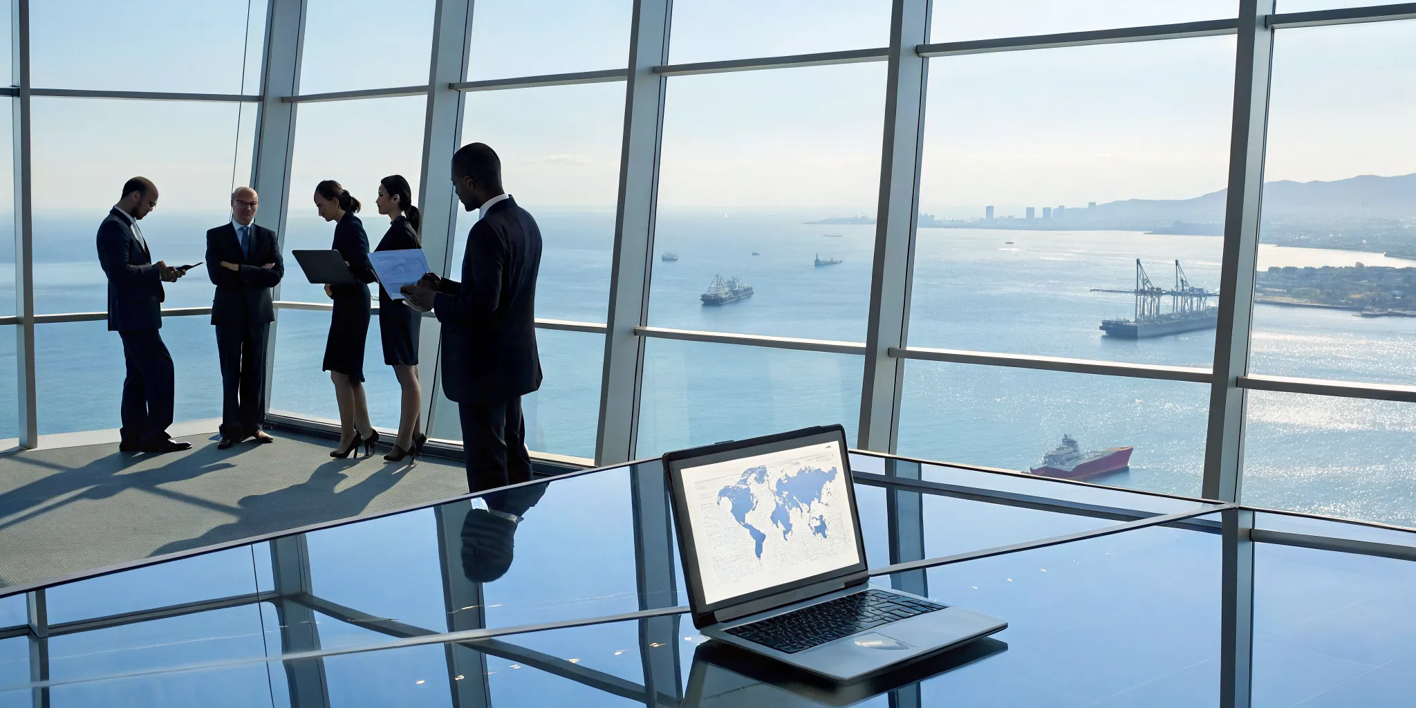 An offshore outsourcing software development team collaborating in a meeting.