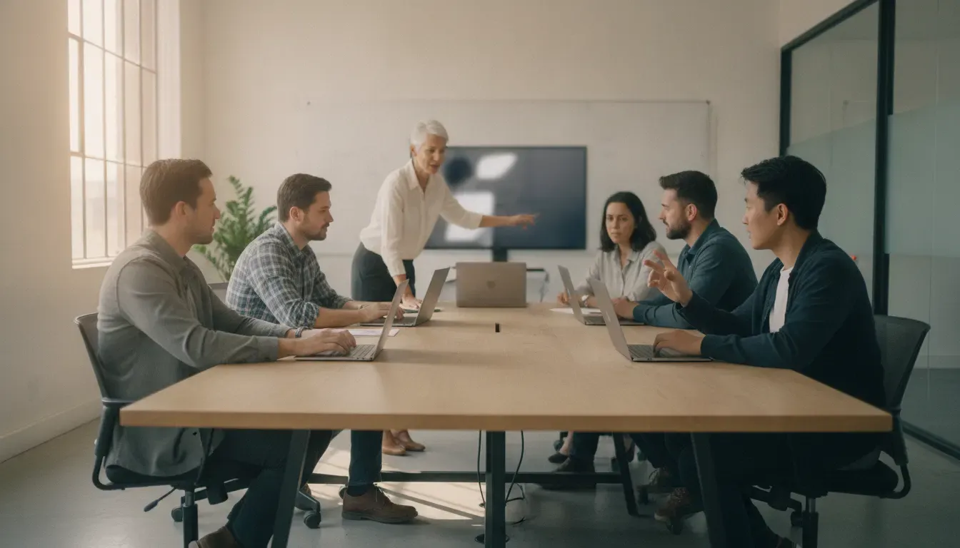 Senior engineers, a technical lead, and QA specialist collaborating as a dedicated engineering team