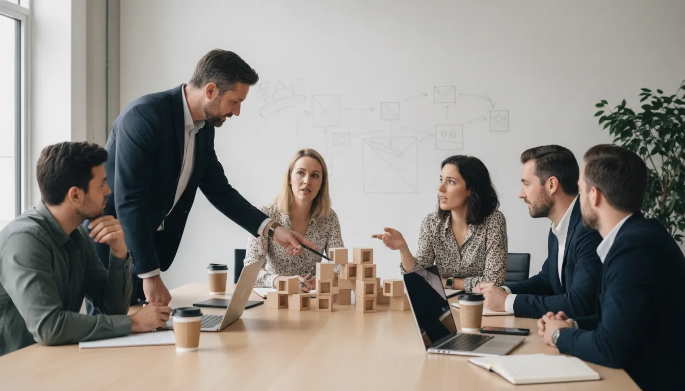 CFO and engineering leader reviewing a capacity plan with senior software engineers