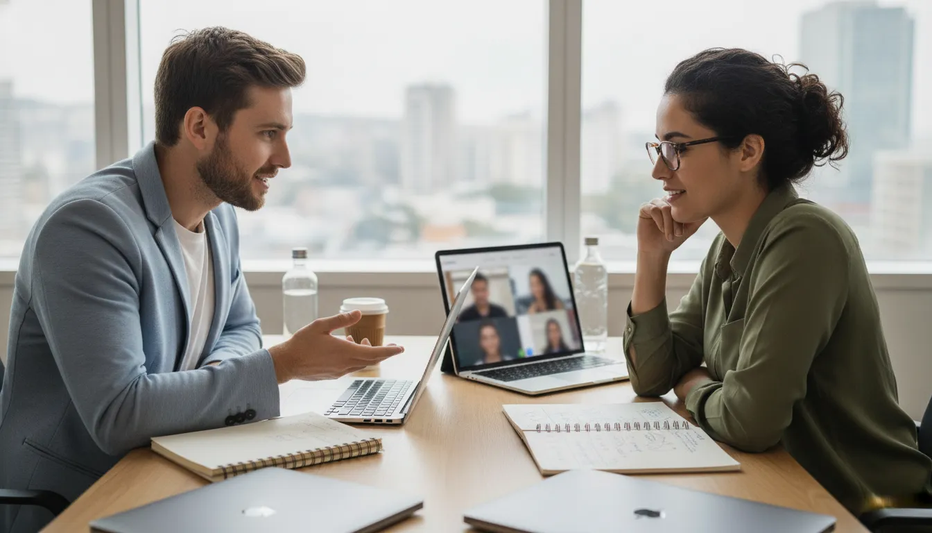 Engineering leader collaborating with a senior software engineer