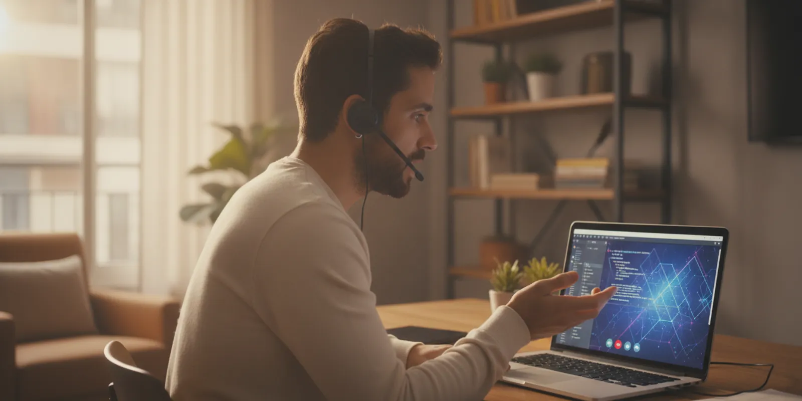 Remote software engineer discussing a technical design with US teammates on a video call