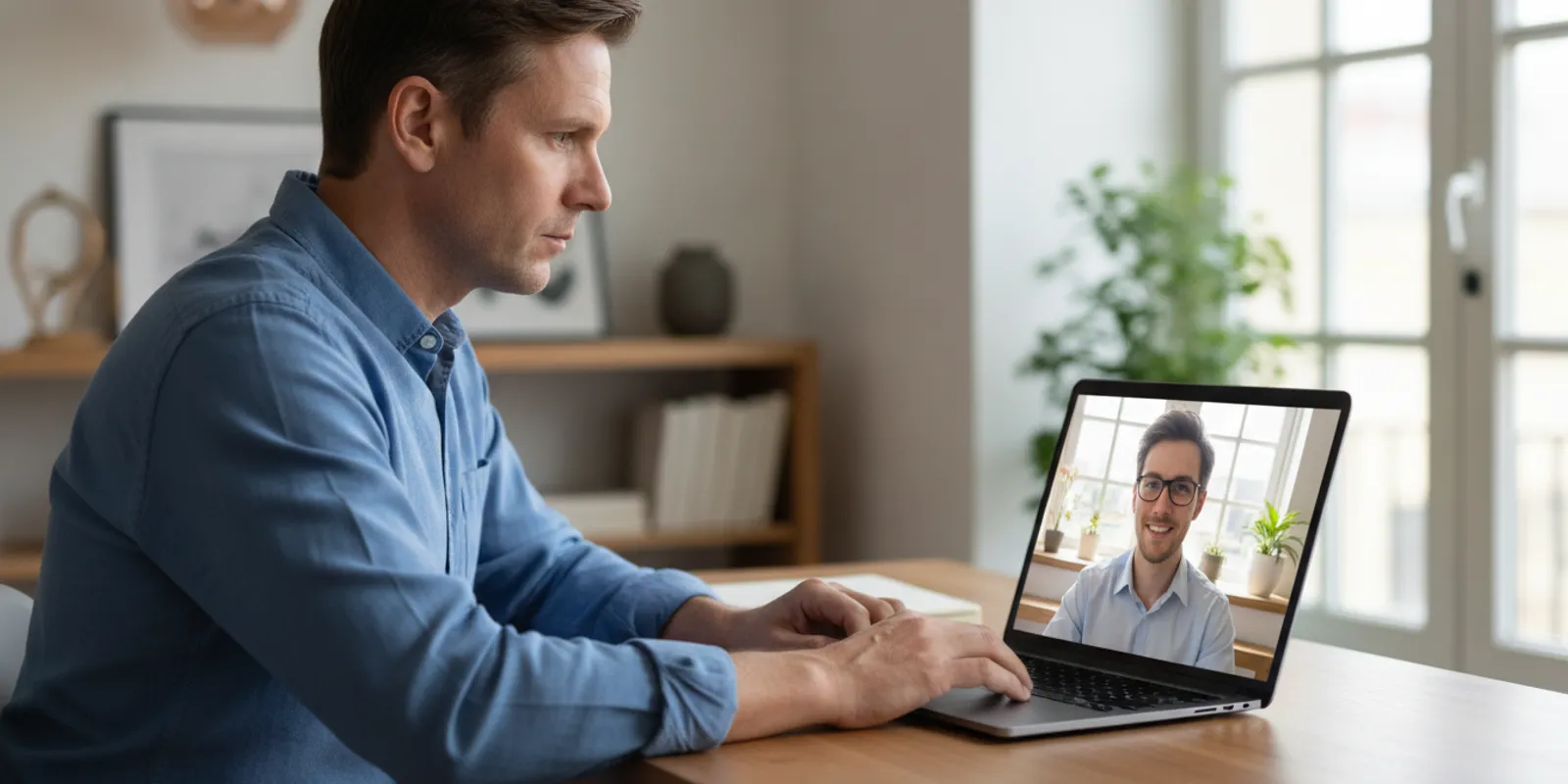 Engineering manager and remote software engineer speaking during a video interview