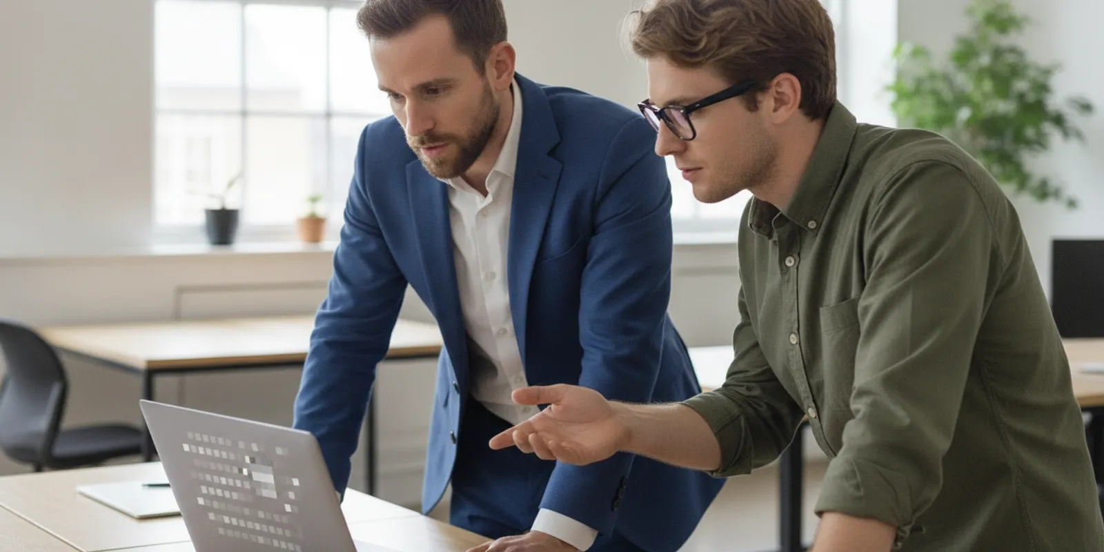 Technology leaders reviewing a help desk support plan together in a modern office