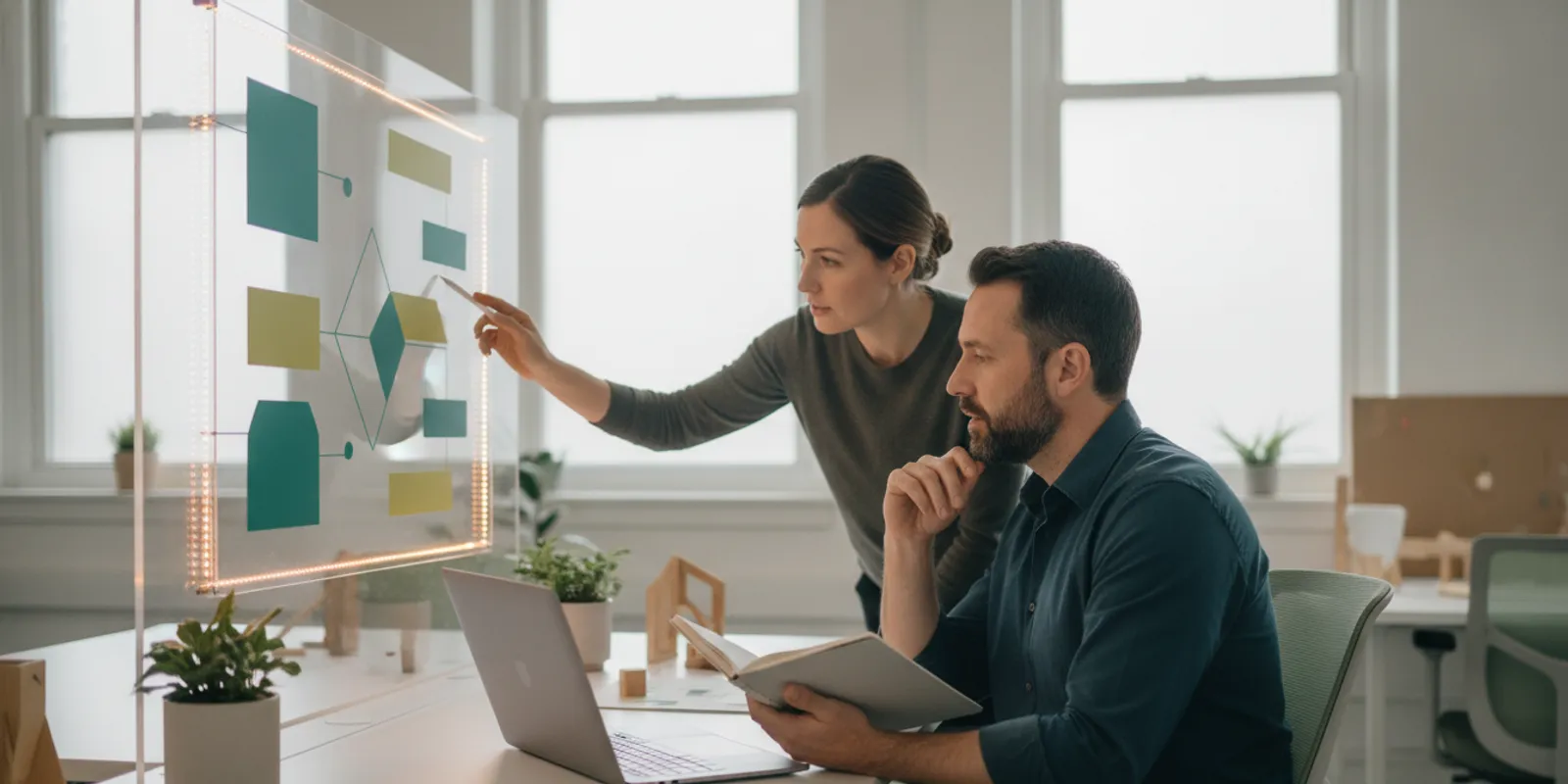 Technology leaders reviewing a software product roadmap with an engineer