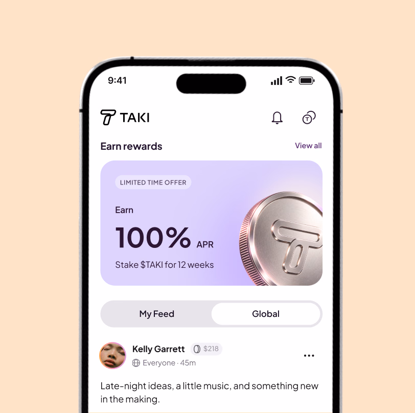 Taki — Social interactions and rewards into one feed