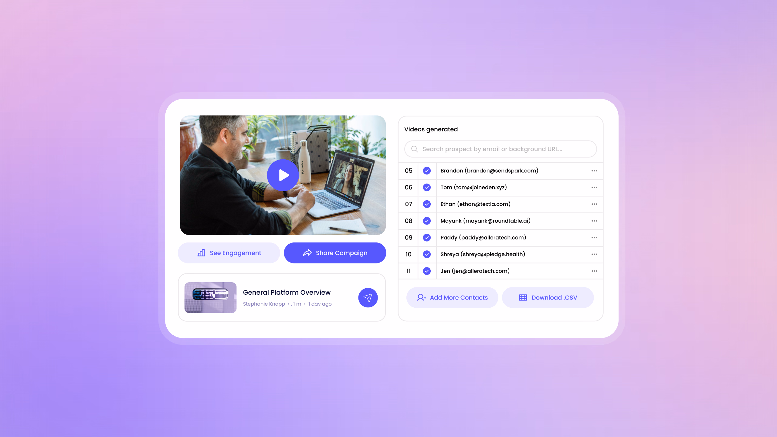 Sendspark video player and personalized video dashboard.