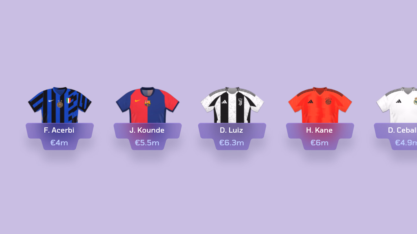 Football shirts representing a Gambit portfolio of players.