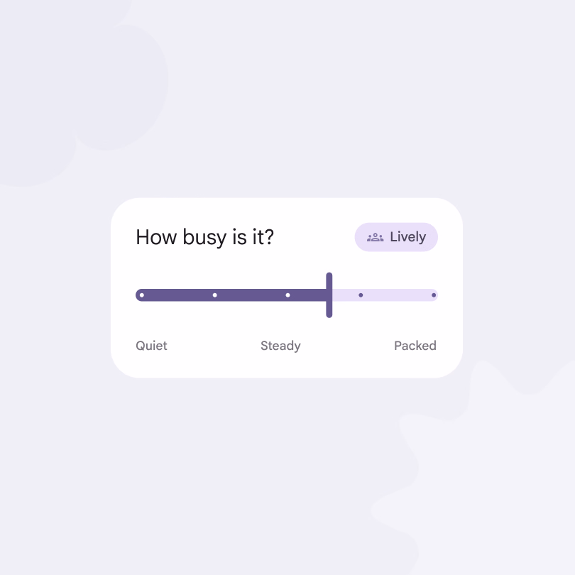 A Google Food kiosk asks how busy the micro-kitchen feels.
