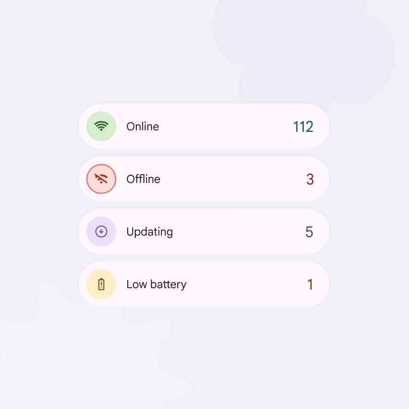 Google Food kiosk status, connectivity and battery information.