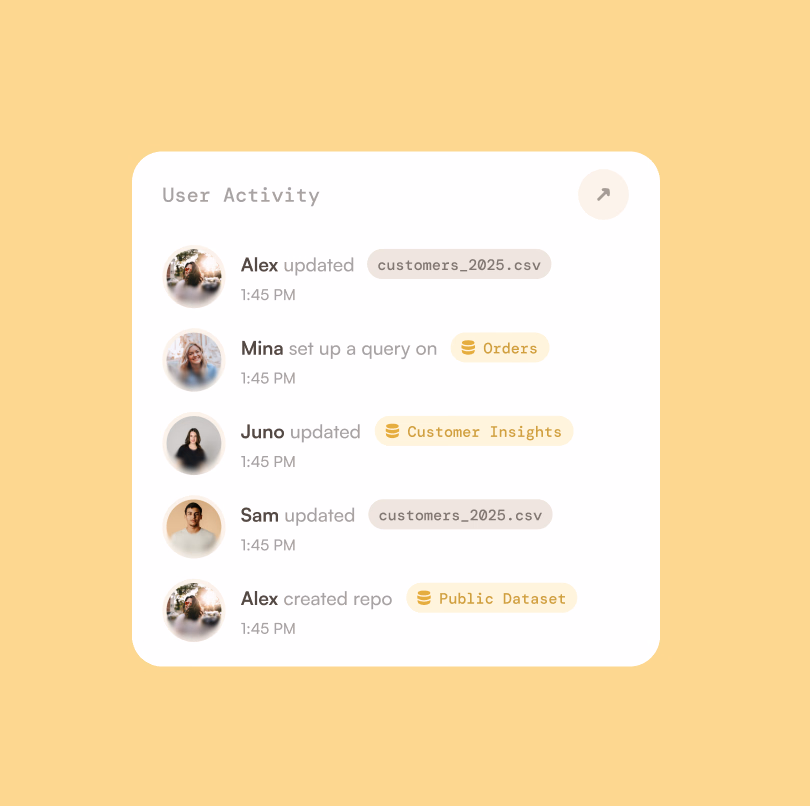 Bit.io — Recent activity across the team.