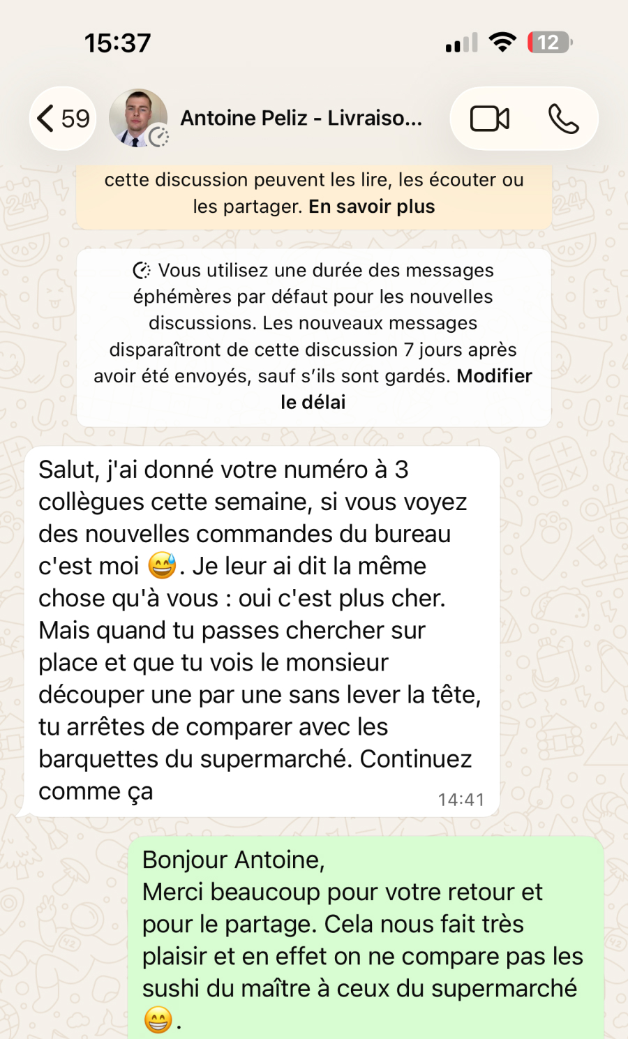 Témoignage client Chong Lee, sushi livré à Rémire-Montjoly